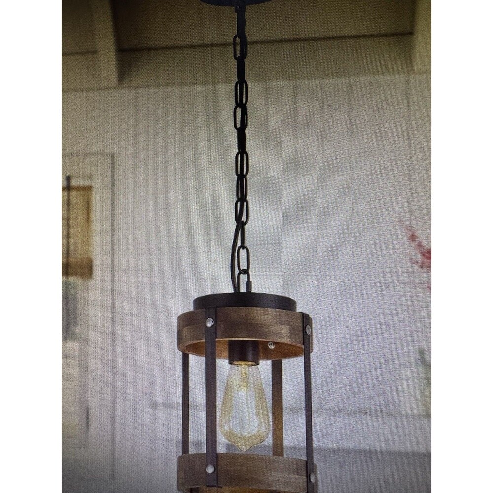 Rustic Farmhouse Wood Pendant Light Fixture One-Light Adjustable Small 1 pack